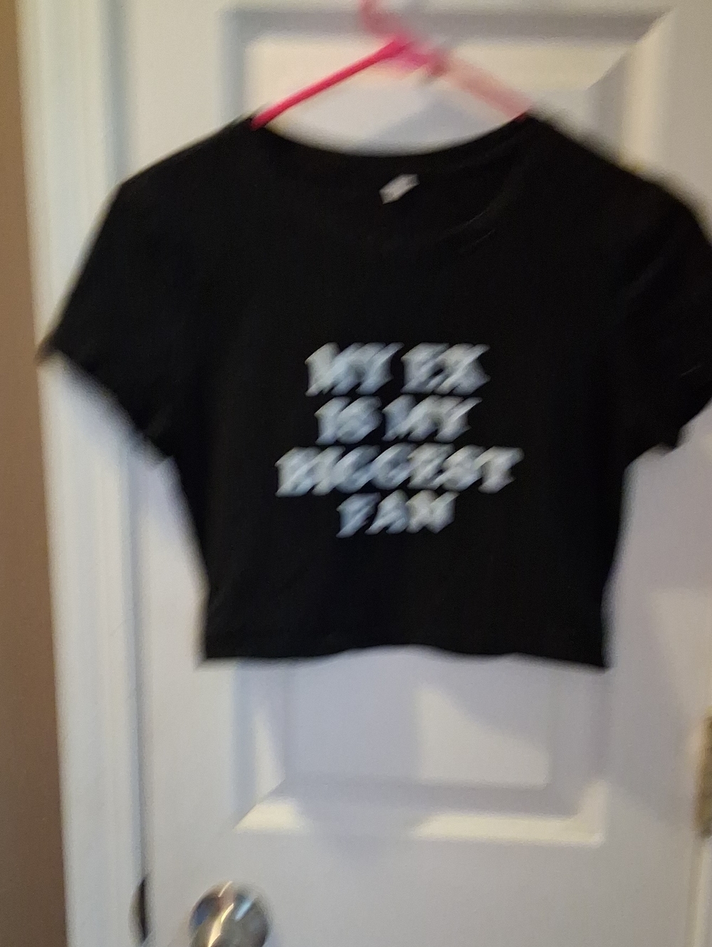 Black Graphic Crop Top - White Text